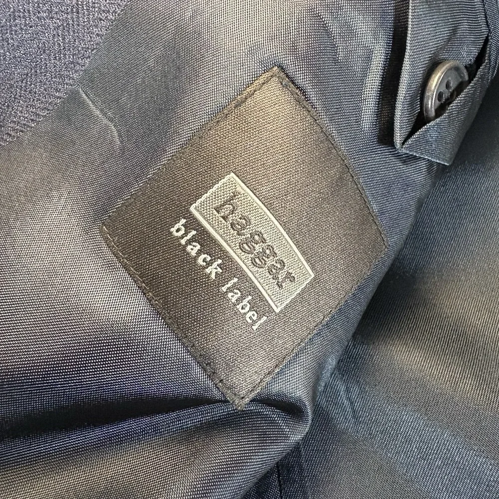 Haggar Black Label Mens Blazer Jacket Coat Sz 44L Black/Navy 2 Button 100%‎ Silk